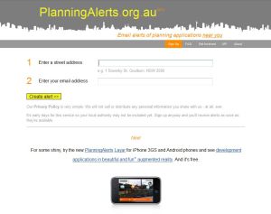 www.planningalerts.org.au website